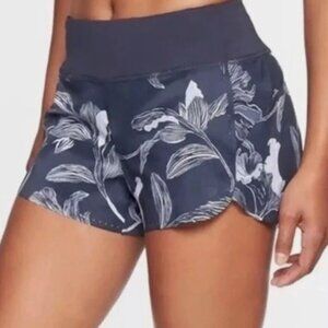 Athleta Laser Cut Running Shorts Floral Navy Blue & White Lined Size Small
